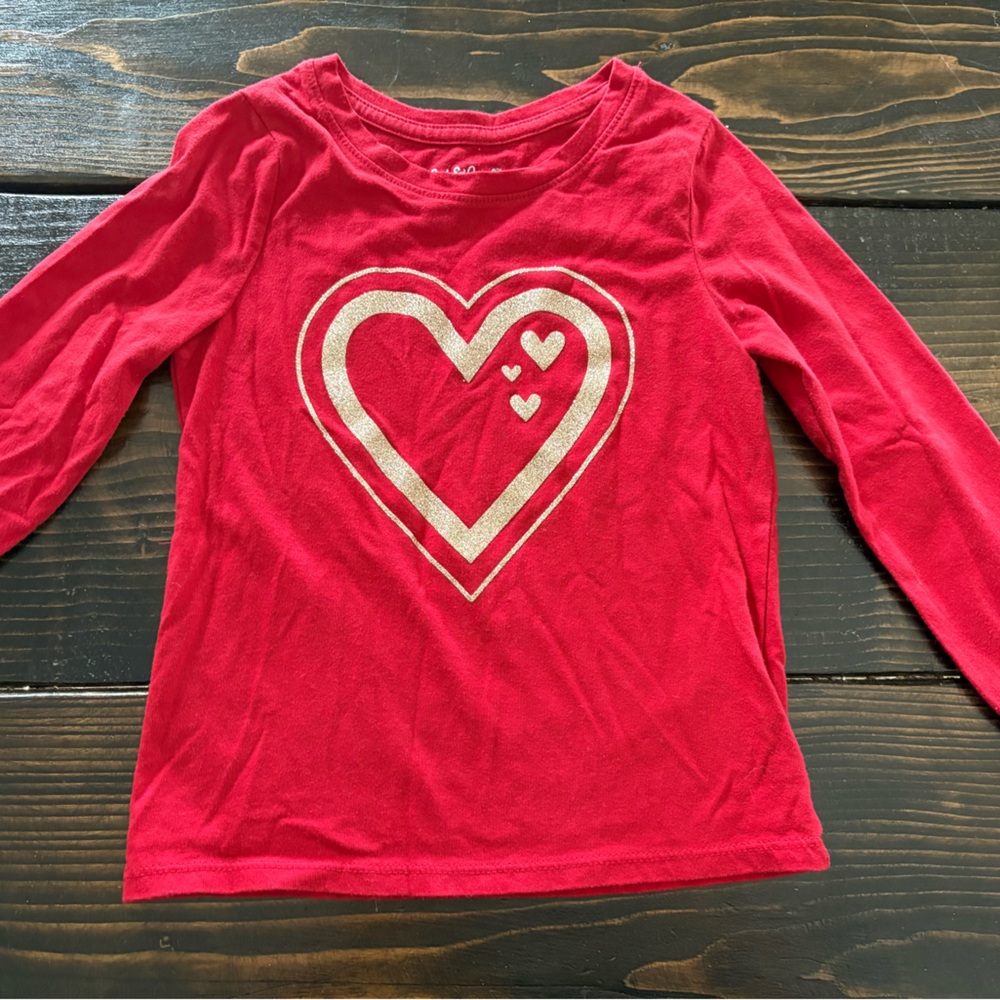 Cat & Jack Red Long Sleeve Heart Tee